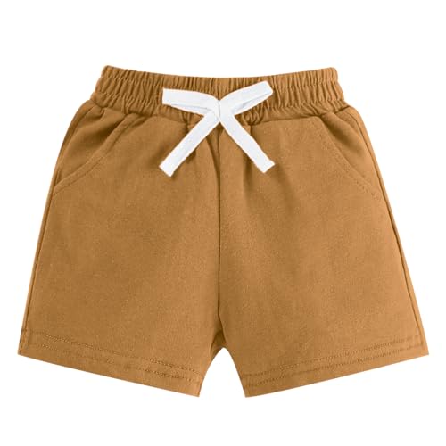 NARPLO Baby Toddler Boy Shorts Summer Casual Infant Boys Pull On Elastic Waist Athletic Fashion Solid Shorts with Pockets Light Brown