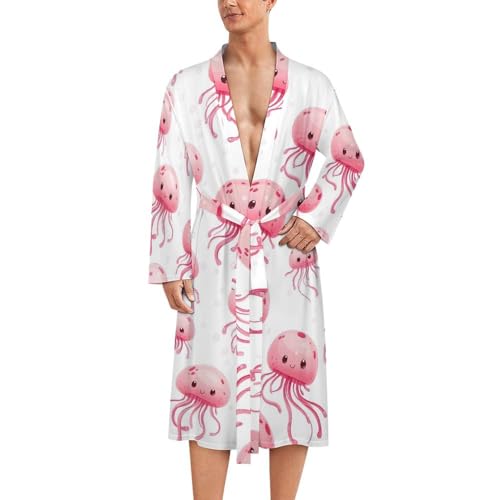Peignoir de bain homme style kimono léger imprimé méduses roses pour sortie de douche