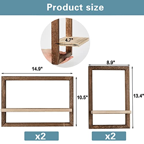 Idee-Home Floating Shelves For Wall, Rustic Square Floating Shelves Set Of 4 Wood Wall Shelves, Hanging Shelves For Wall Decor, Wall Mounted Shelves For Bathroom, Living Room, Kitchen Storage Brown #TOP2