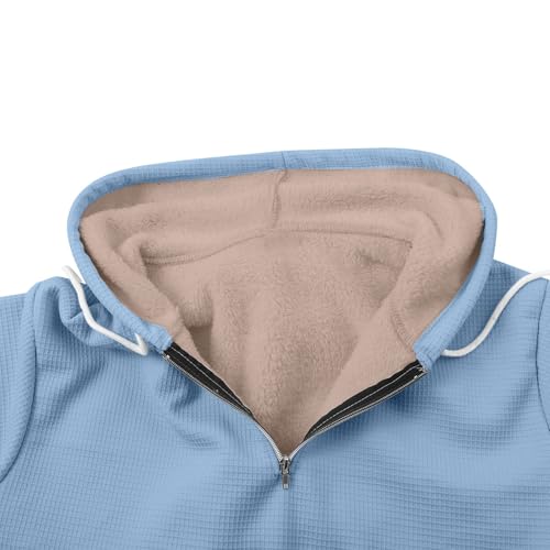 Sudadera hombre invierno con capucha forro polar manga larga azul claro L 4