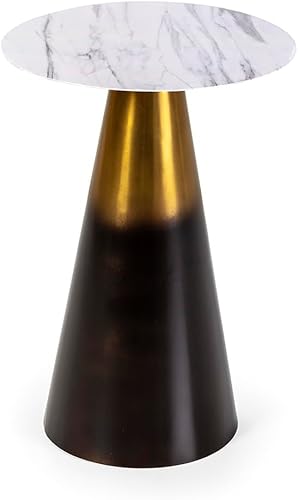 Mesa Auxiliar 34 x 34 x 49 Mármol Artístico BlancoMetal Dorado