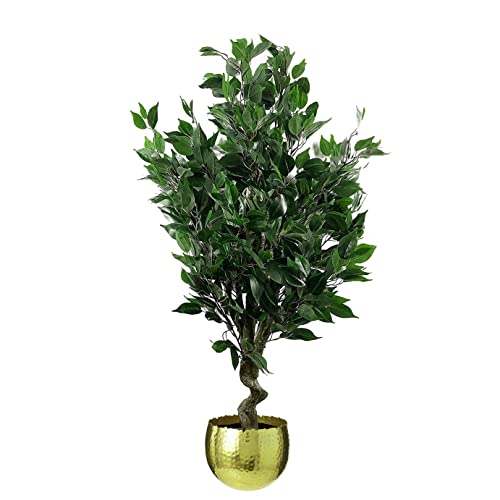 Albero di ficus artificiale realistico con fioriera materiali misti 110 cm curva sempreverde oro