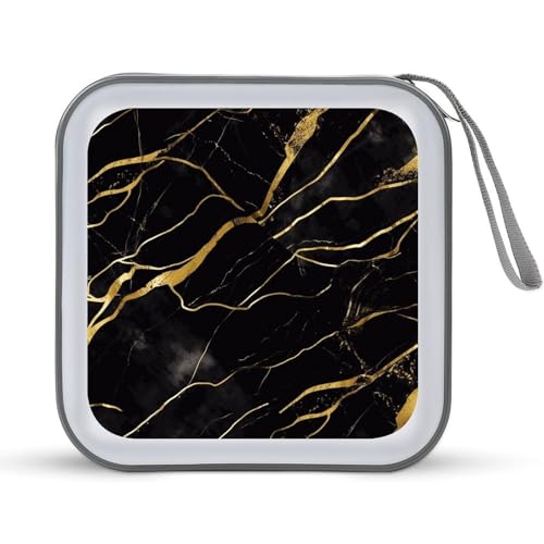 Étui pour 40 CD/DVD noir et doré avec pochette rigide aspect marbre