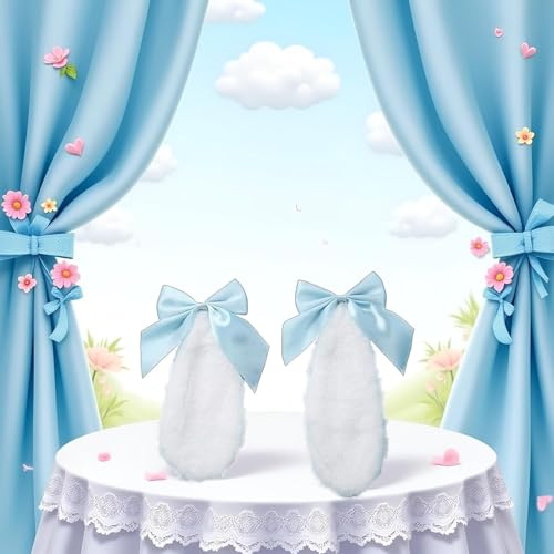 1 Par de Pinzas para el Cabello con Orejas de Conejo Azules de Peluche para Niñas miniatura 6