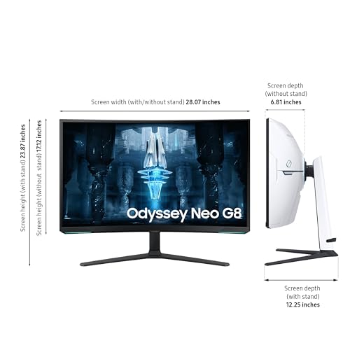 Image of Samsung 32 inch Odyssey Neo G8 (G85NB) 4K UHD 240Hz 1ms G-Sync 1000R Curved Gaming Monitor, Quantum HDR2000, AMD FreeSync Premium Pro, Matte Display, DisplayPort, Black & White, LS32BG852NNXGO