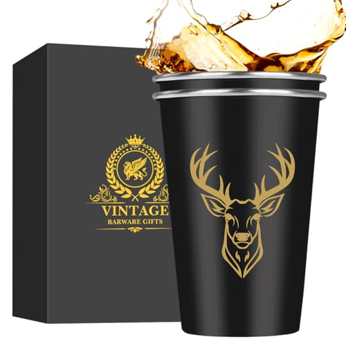 MR.BARWARE Deer Head Stainless Steel Beer Cups, Deer Hunting Gifts for Hunter, Stackable Camping Mugs for Outdoor Indoor Activity, Father's Day Christmas Birthday Gifts for Men Women, 500ML(2 Pack)