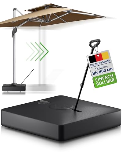Gartenzeit® Sonnenschirmständer, befüllbar, rollbar, 162kg, Maße 84x84x21cm, Patent, schwarz, Sonnenschirmständer mit Rollen für große Ampelschirme u. Sonnenschirme, fahrbar, mobil