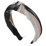SAFIGLE ワイドレザー 綿ストライプ結び目ヘッドバンド レディース痛くない滑り止め付き快適な着用感 多用途ファッションヘアアクセサリー