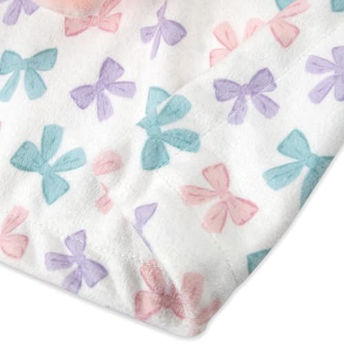 Image of Baby Essentials Minky Animal Snuggler Lovey Blanket for Kids, Babies, Girls Security Blanket with Stuffed Animal (Pastel Bows Bear)