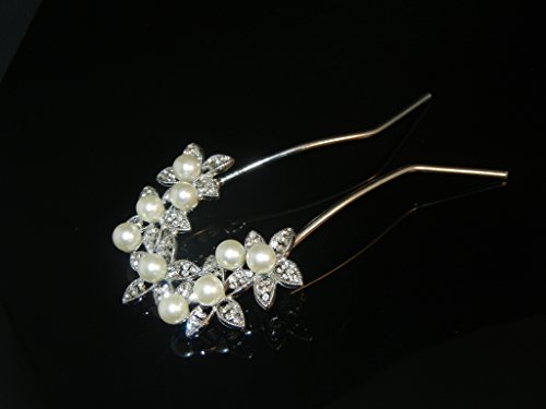 Silver Colored Hair Clip / Pin / Barrette with Clear Rhinestones Bridal Hair Accessory HF1