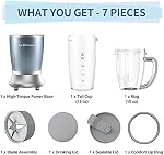 La Reveuse Mélangeur de taille personnelle 250 Watts Power for Shakes Smoothies Assaisonnements Sauces avec 1 Pièce 15 oz Coupe,1 Pièce 10 oz Mug,BPA Gratuit (Peal Blue)