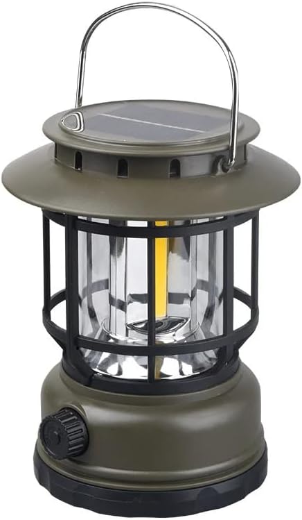 Travel Curry - Solar Camping Lantern, USB Rechargeable Retro Dimmable Horse Camp Lamp Outdoor IPX4 Waterproof Vintage Portable Tent Light for Indoor Outages Hiking Emergency (Green)
