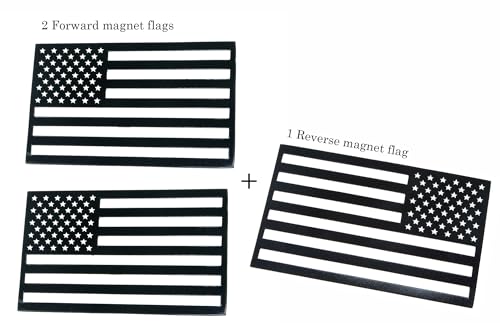 Image of USA American Flag Cut Super Magnet for Trucks, Cars, and Automotive with 50-Star 2pcs Forward and 1pcs Reverse Set (Black, 6 inchx3.75 inch)
