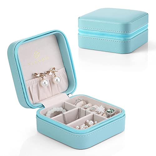 Vlando Small Travel Jewelry Box Organizer Display Storage Case for Rings Earrings Necklace (Blue)