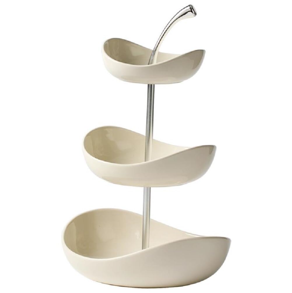 Corbeille A Fruit, Panier A Fruit avec 3 Bols De Fruits, Porte Fruits avec Support en Métal, Rangement Legumes Cuisine, Presentoir Aperitif Buffet pour Décoration Cuisine,Blanc