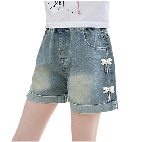 [JIANING] ショートパンツ 女の子 デニムパンツ キッズ ガールズ 半ズボン ジーンズ 夏 短パン 通気性 人気 可愛い 通学 通園 普段着 カジュアル 120-170cm (JP, 身長, 150, ブルー)