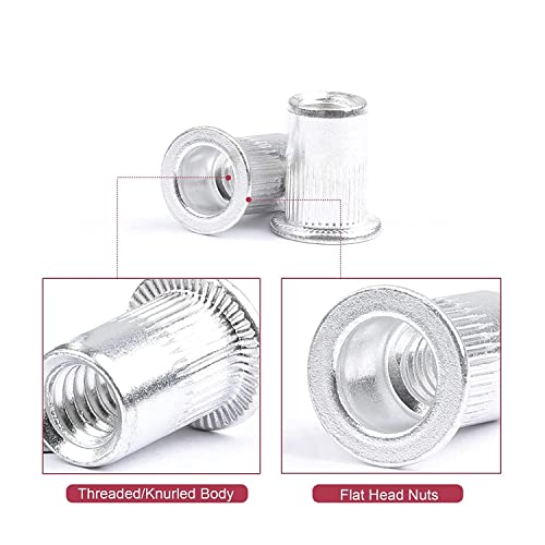 FASTENER TREE 1/4"-20 Rivet Nut Aluminum Flat Head Threaded Insert Nutsert 50PCS