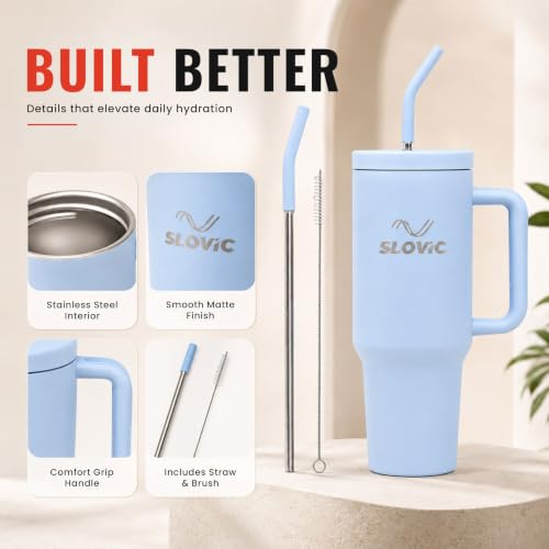 Image of SLOVIC Tumbler with Straw [1200 ML] | Light Blue Tumbler for Girls