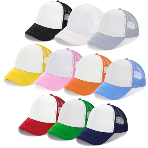 Ultrafun 10 Pack Trucker Hat Mesh Sublimation Blank Hats Adjustable Baseball Caps Hats for Men Women (Multicolor)