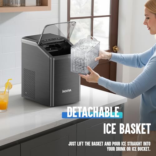 Nugget Ice Maker Countertop, 40lbs/24H Soft Chewable Pellet Ice Machine with Self-Cleaning, Sonic Ice Maker for Home Kitchen, Office - Black Stainless