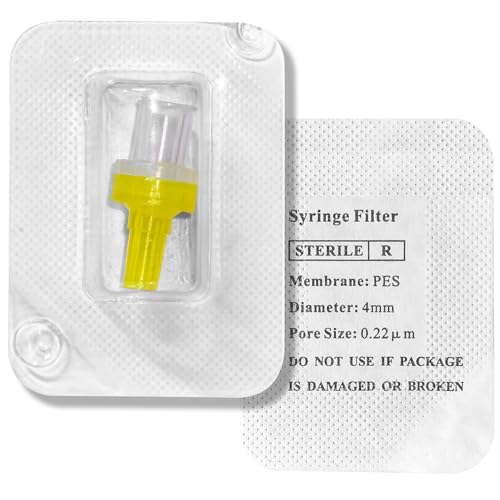 Sterile Syringe Filter, Hydrophilic PES Membrane 0.22um Pore Size, 4mm Membrane Diameter, PES Filtration for Lab,Sterile Packed (10)