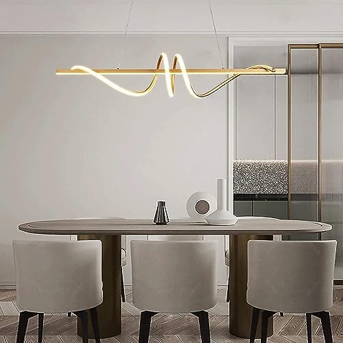 Lustre linéaire torsadé LED 100cm or pour îlot de cuisine suspension moderne 6000K