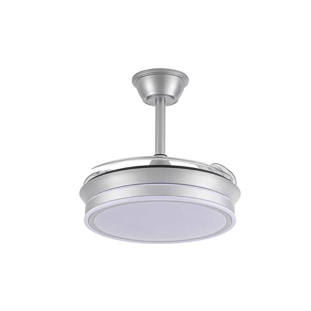 wonderlamp - Ventilador de techo Smart con APP y mando a Distancia, Ventilador de techo con aspas retráctil, Miso Mini Evo Plata 46W, Memoria de encendido, 3 CCT, Intensidad Regulable, Silencioso