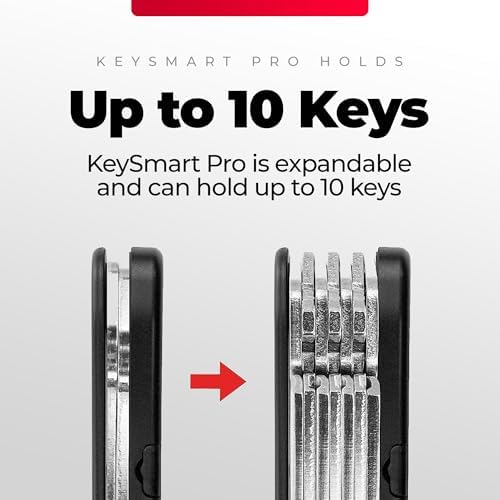 KeySmart Pro Key Finder Locator with Sound Tile Tracker Keychain Key Holder - Compatible with Android, Key Organizer, Compact Clutter-Free Key Chain, Tech Gifts for Men (Up to 10 Keys, Black)