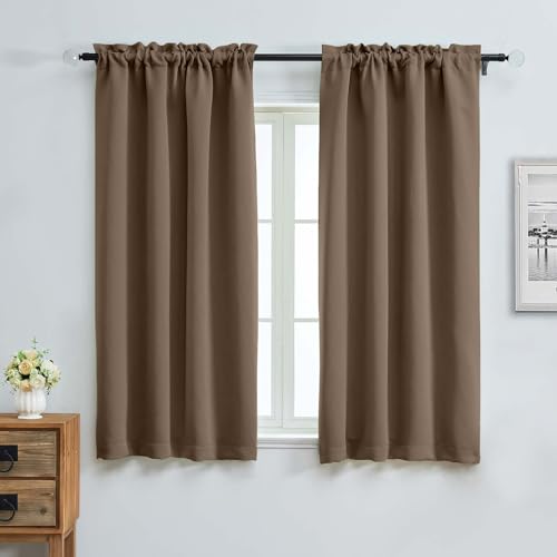 Image of Aiyufeng Brown Blackout Curtains for Bedroom 63 Inch Length 2 Panels Set, Solid Thermal Insulated Energy Saving Rod Pocket Window Treatment Curtains Blackout Drapes, W40 x L63 Inch, Brown