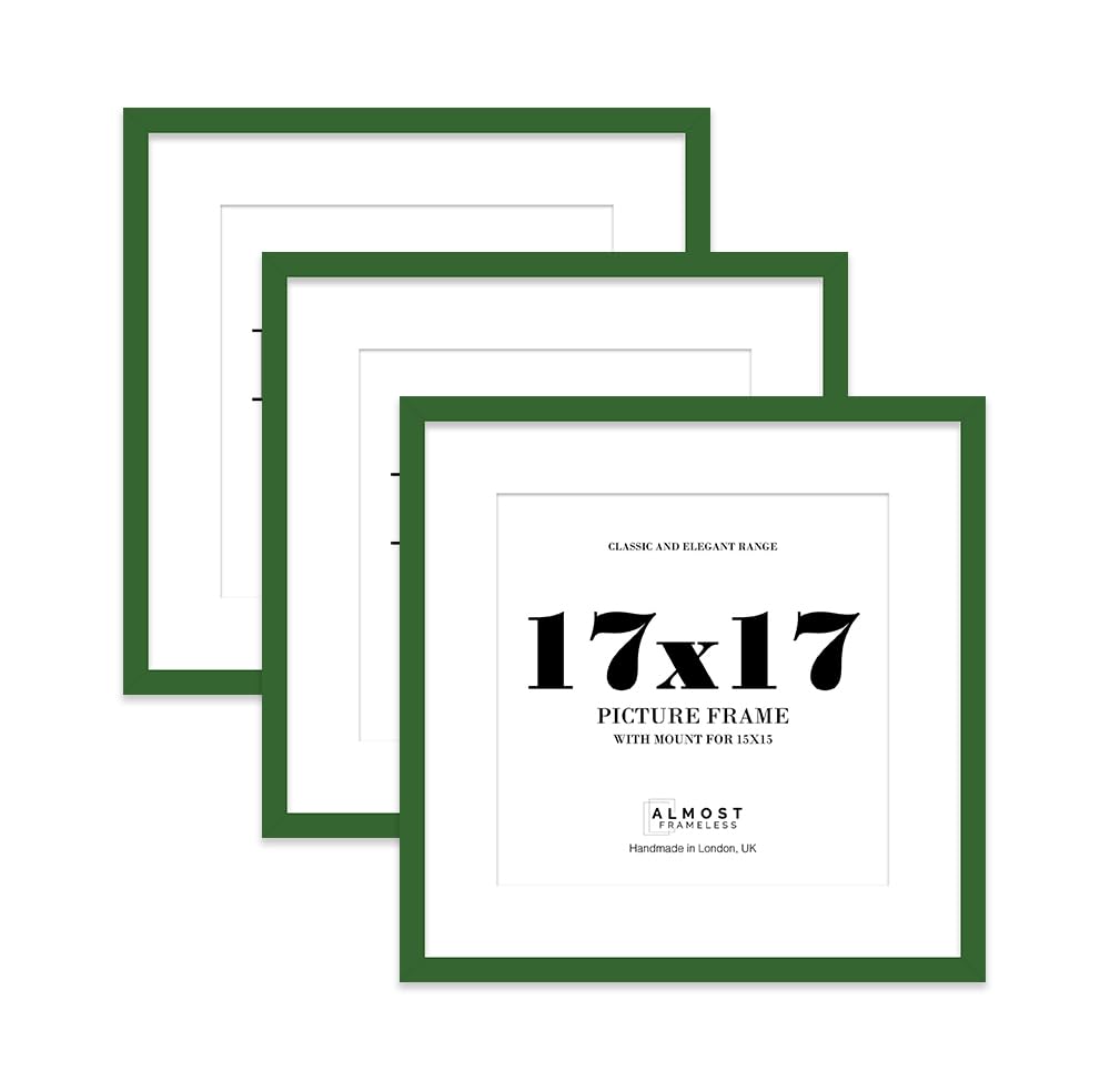 17x17 Green Picture Frame with Mount for 15x15 Photos, Prints - Modern Square Wall Frame, Set of 3