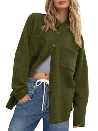 Image of Saodimallsu Womens Collared Cardigans Button Down Fall Sweater Jackets Oversized Casual Long Sleeve Knit Shirts