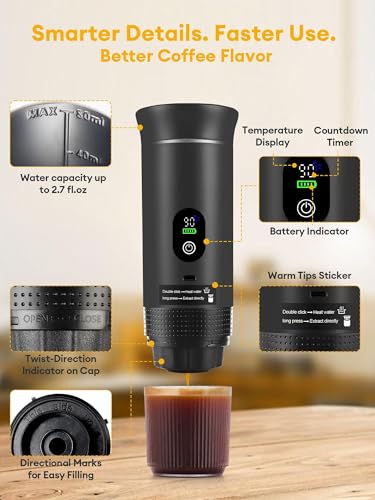 Image of Upgraded 3 in1 Portable Espresso Machine with LED Display,20 Bar Real Time Temp&Battery Indicator-Portable Coffee Maker for Travel,Office Use,Compatible with Ground Coffee & Capsule(Black)