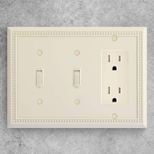 Image of Henne Bery Sunken Pearls Heavy Duty Decorative Wall Plate Switch Plate Outlet Cover (Double Toggle /Single Decorator, Light Almond)