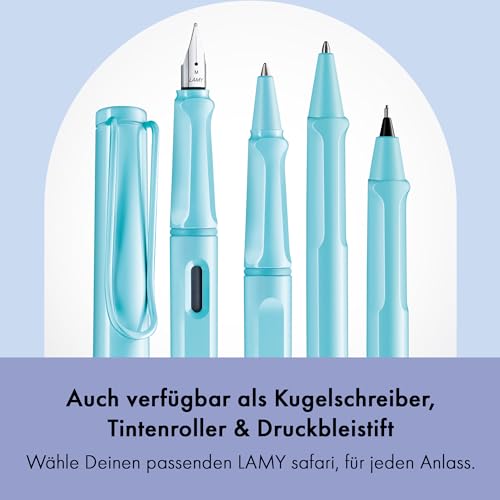 Image of LAMY safari aquasky - Fountain Pen with ergonomic grip & polished steel nib in size M - ideal for any Writing & Calligraphy - including LAMY T 10 blue cartridge - Right-Handed