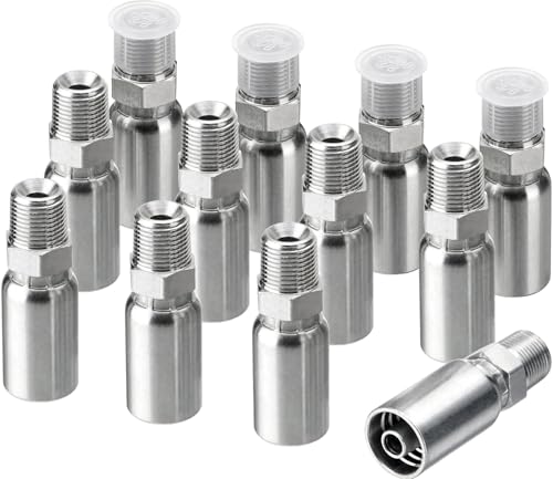 Image of 12 Pack Hydraulic Hose Fittings: 3 /8 inch I.D. Hose x 3 /8 inch NPTF Male with Protection Cover, Hydraulic Hose End Crimp Fitting Kits Compatible with U-Series Hoses