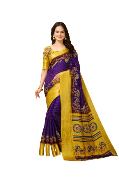 Women's Soft Dola Cotton Silk Saree Print with Zari Border and Blouse Piece