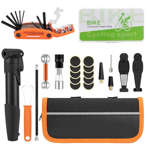 Cuteefun Bike Puncture Repair Kit, Bike Tool Kit with Mini Bicycle Pump, 16 in 1 Bike Multi Tool, Bike Tyre Repair Kit with Storage Bag, Bicycle Repair Kit for Mountain Bike, Road Bike