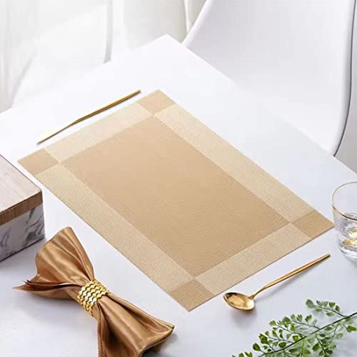 Placemats Set Of 6, Placemats Place Mats For Kitchen Dining Table, Heat-Resistant Anti-Skid Stain Washable Pvc Table Mats, Easy To Cleaning Woven Vinyl Dinner Mats,12 X 18 Inch (Gold)… #TOP1