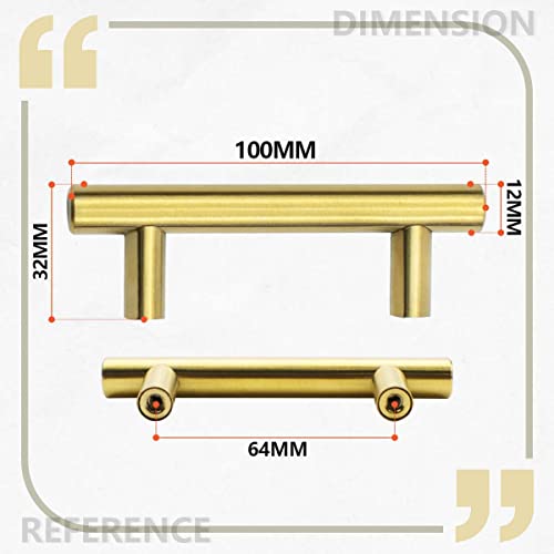 Bwintech 12 Pcs 100MM (64MM Hole Center) Gold Cabinet Pull Handles Kitchen T Bar Handles, Stainless Steel - Image 2