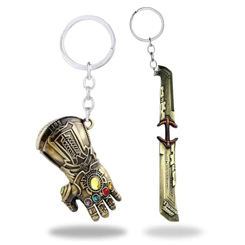 Image of Yaa Catchy Avengers Thanos hand with all Infinity Stone Gauntlet and Double-Bladed Sword KeyChain Key ring best Gift for (Thanos Lovers) Keychains