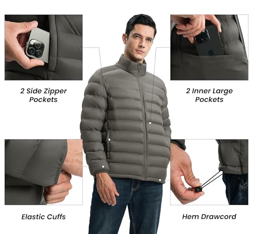 Image of Gopune Men's Lightweight Puffer Jacket Detachable Hooded Water Resistant Puffy Winter Down Jackets for Snow Ski Travel