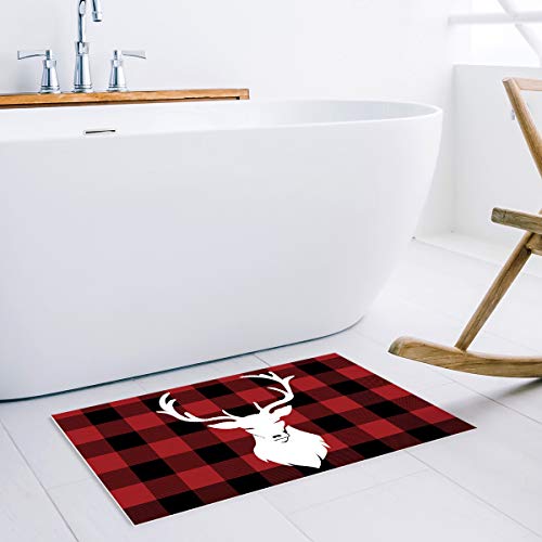 Meet 1998 Happy Christmas Winter Elf Deer Doormat Non Slip Holiday Rugs, Red Black Buffalo Check Plaid Door Mats, Xmas Decorative Welcome Floor Mats For Indoor Outdoor 18X30 Inch #TOP3