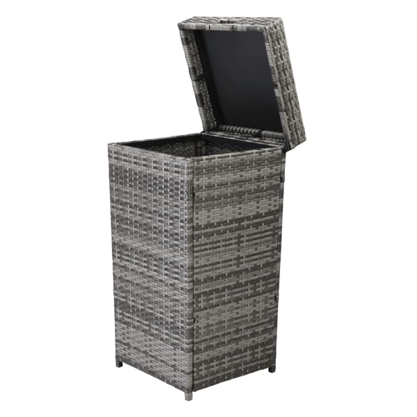 27 Gallon Outdoor Wicker Trash Bin, Rattan Patio Waste Basket with Lid, Rattan Garbage Container Patio Trash Can for Poolside Backyard Kitchen, Gray Gradient