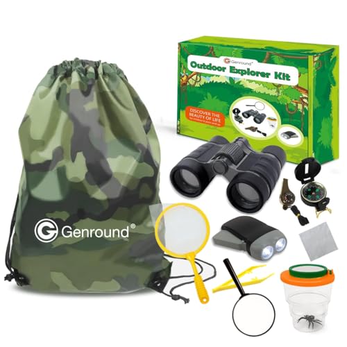 Genround Entdecker Geschenk für Kinder, Insekten Forscherset,10 Stück Outdoor Garten Spielzeug inklusive Fernglas Pfeife Kompass Pinzette Taschenlampe Lupe Bug Viewer für Camping