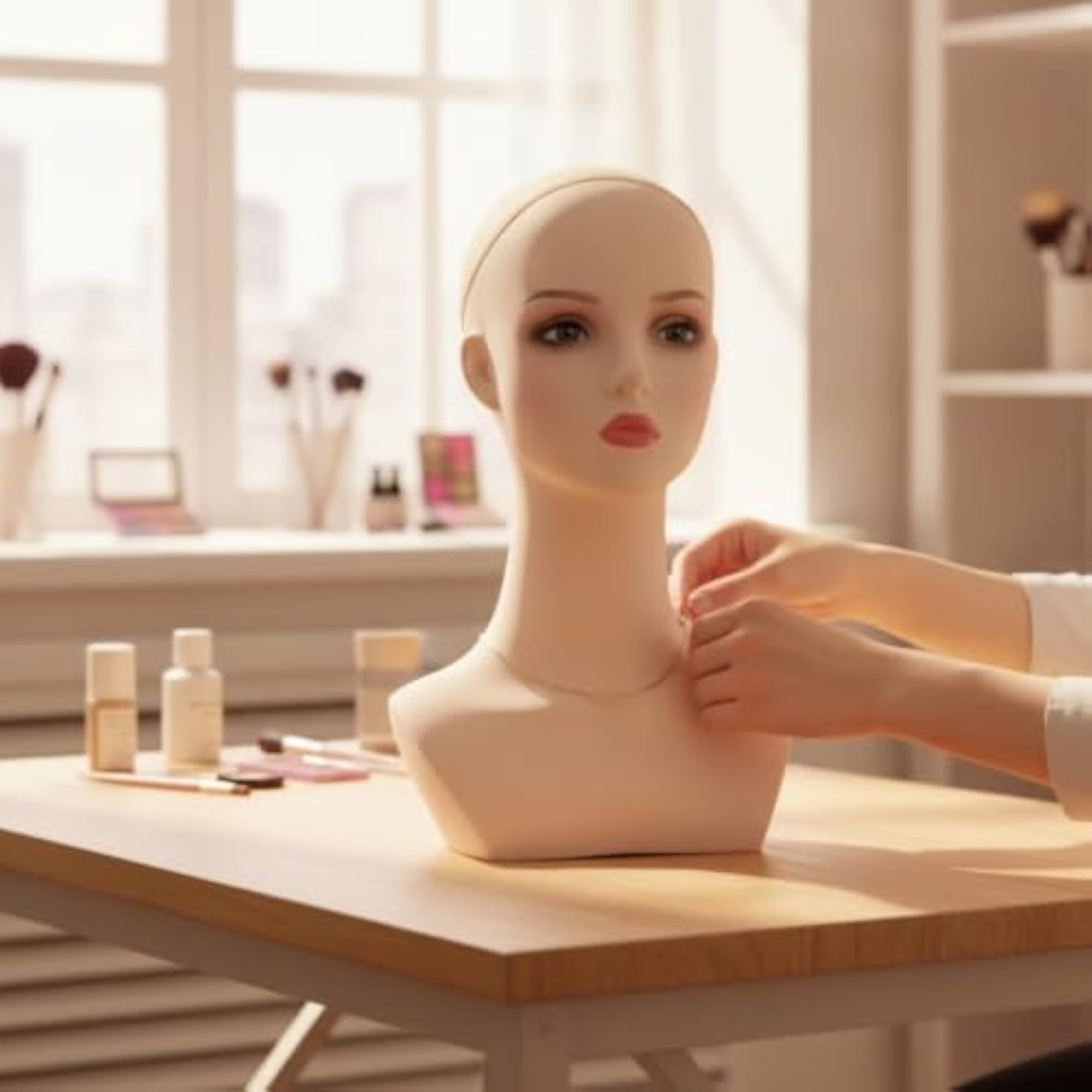 Natural Skin Tone Realistic Hairpiece Display Head with Shoulders