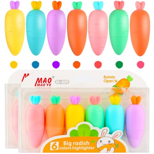 DASHUAIGE 16 mini subrayadores, lindos rotuladores con forma de zanahoria, 7 colores, rotuladores de texto, divertidos bolsas escolares, fiestas, regalos de Pascua para niños