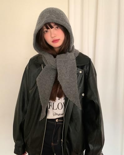 Women's Scarf Wool Scarfs Hat Combo Winter Knit Balaclava with Ear Neck Protection Fashionable Fleece Beanie Large Wrap3