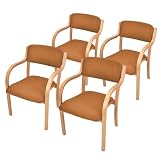 Fkstyle【立ち座り楽々 4脚セット】ダイニングチェア 肘付き 介護用 スタッキングチェア / 耐荷重150kg / 木製 レザー 北欧 おしゃれ イス いす リビングチェア 食卓椅子 組立簡単 JIS準拠試験済