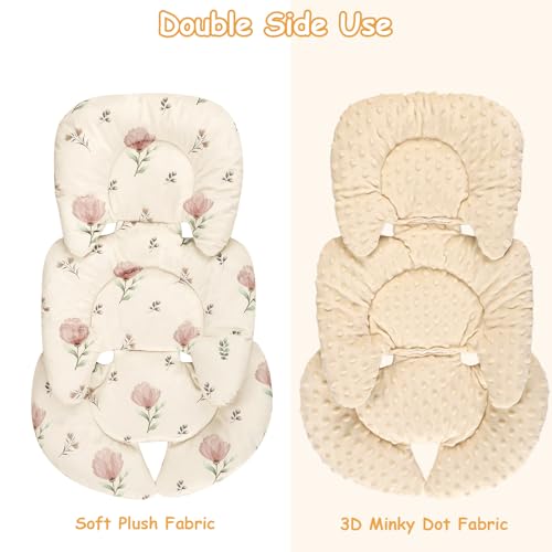 Image of Infant Car Seat Insert with 2 Strap Pads, Super Soft Carseat Head and Body Support for Baby Boys and Girls, Reversible Newborn Car Seat Insert Cushion for Strollers, Bouncers, Swing, Simple flowers