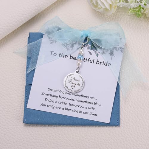 Image of MIXJOY Something Blue Gift for Bride, Wedding Day Bridal Blue Pearl Angel Wings Bouquet Garter Charm for Bride to Be